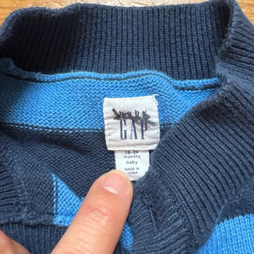 Baby‎ Gap Romper Baby Blue Striped Knit Henley Jumpsuit SIZE 18-24 Months